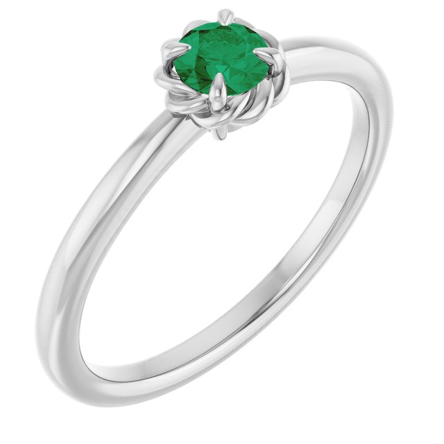 Sterling Silver Lab-Grown Emerald Solitaire Rope Ring