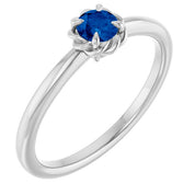 14K White Lab-Grown Blue Sapphire Solitaire Rope Ring