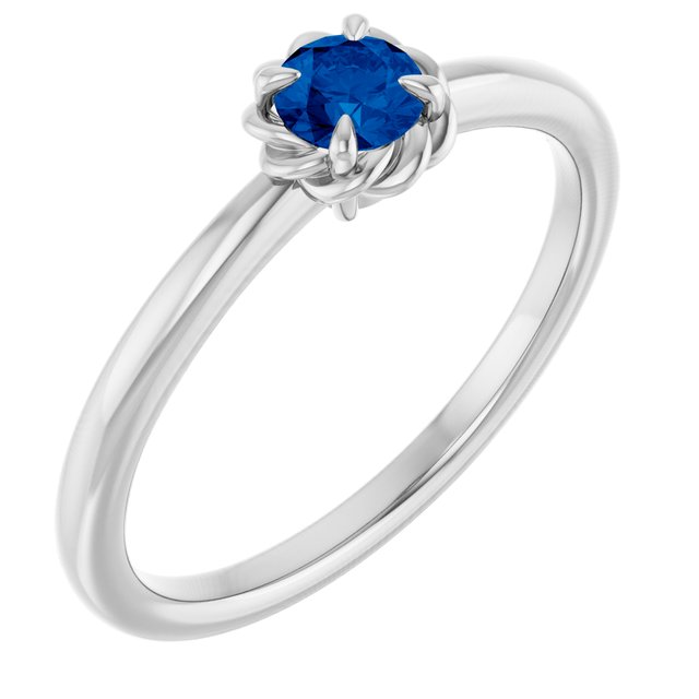 14K White Lab-Grown Blue Sapphire Solitaire Rope Ring