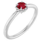 Sterling Silver Lab-Grown Ruby Solitaire Rope Ring