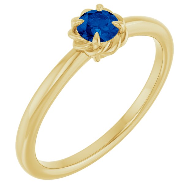 14K Yellow Natural Blue Sapphire Solitaire Rope Ring