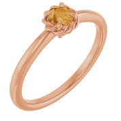 14K Rose Natural Citrine Solitaire Rope Ring