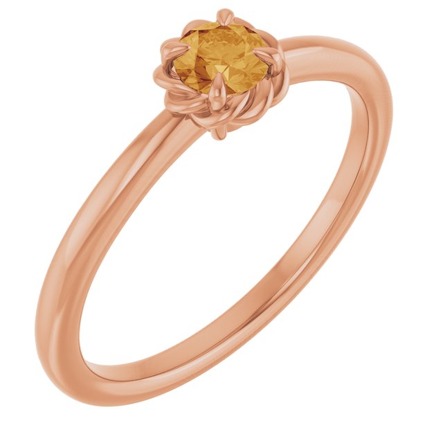 14K Rose Natural Citrine Solitaire Rope Ring