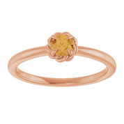 14K Rose Natural Citrine Solitaire Rope Ring