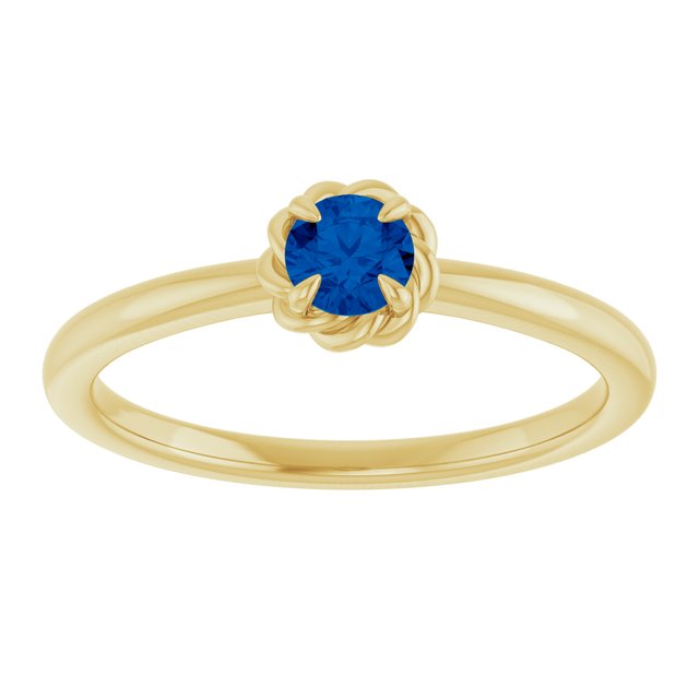 14K Yellow Natural Blue Sapphire Solitaire Rope Ring