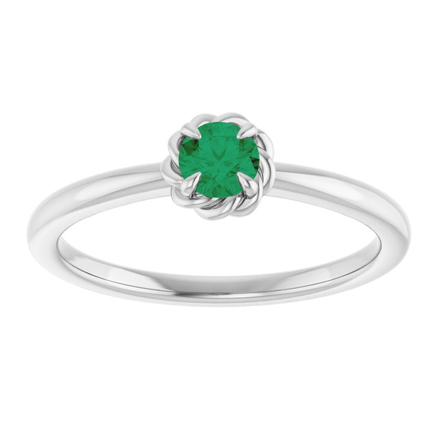 Sterling Silver Lab-Grown Emerald Solitaire Rope Ring
