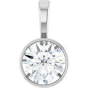 14K White 9/10 CT Natural Diamond Bezel-Set Solitaire Pendant