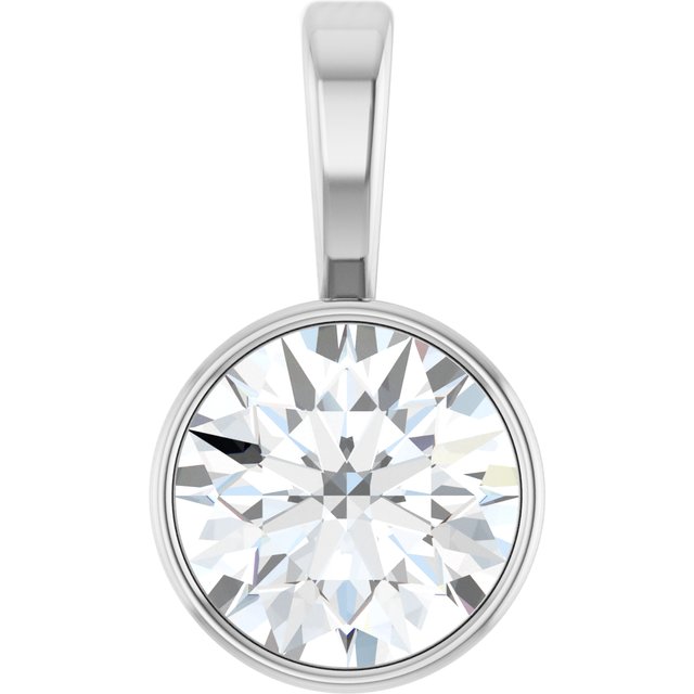 14K White 9/10 CT Natural Diamond Bezel-Set Solitaire Pendant
