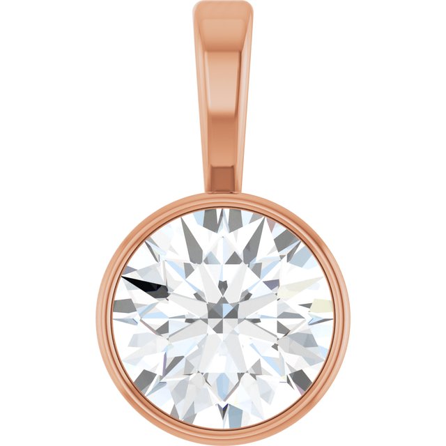 14K Rose 9/10 CT Natural Diamond Bezel-Set Solitaire Pendant