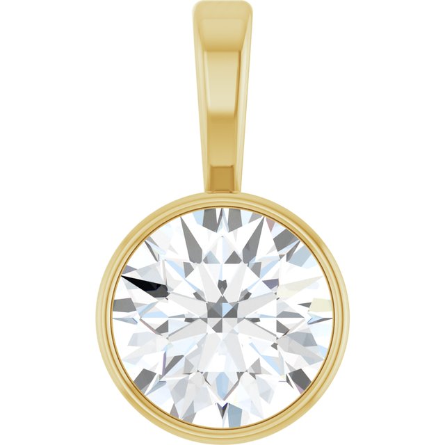 14K Yellow 9/10 CT Natural Diamond Bezel-Set Solitaire Pendant