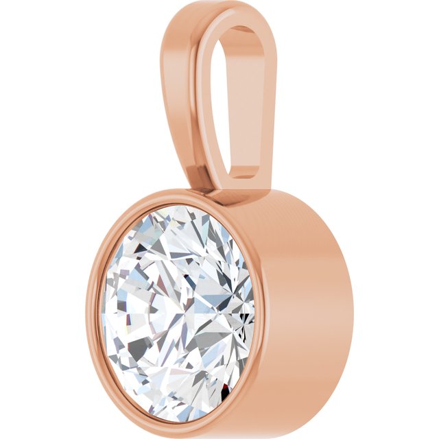 14K Rose 9/10 CT Natural Diamond Bezel-Set Solitaire Pendant