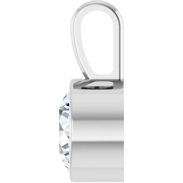 14K White 9/10 CT Natural Diamond Bezel-Set Solitaire Pendant
