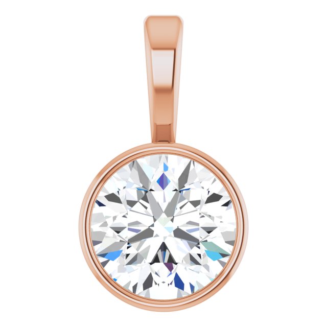 14K Rose 3/4 CT Natural Diamond Bezel-Set Solitaire Pendant