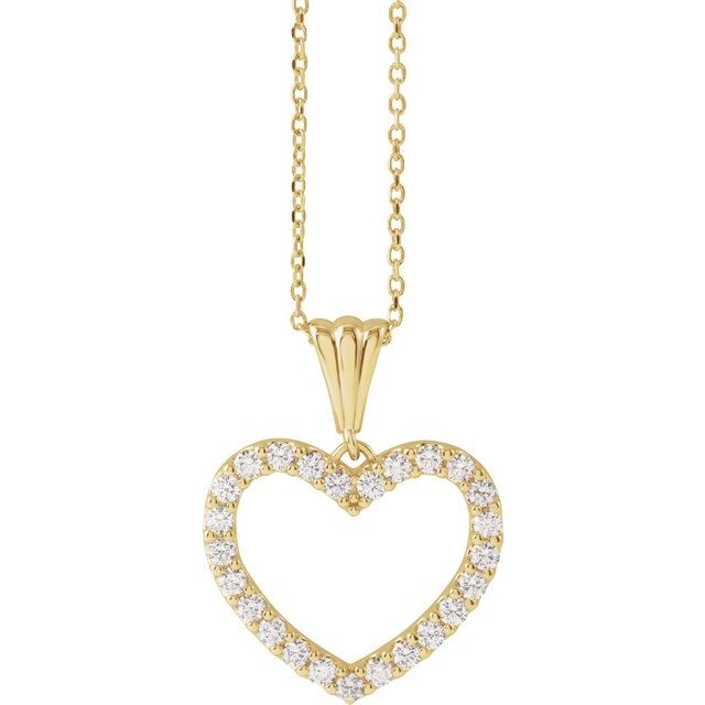 14K Yellow 3/8 CTW Natural Diamond Heart 18" Necklace