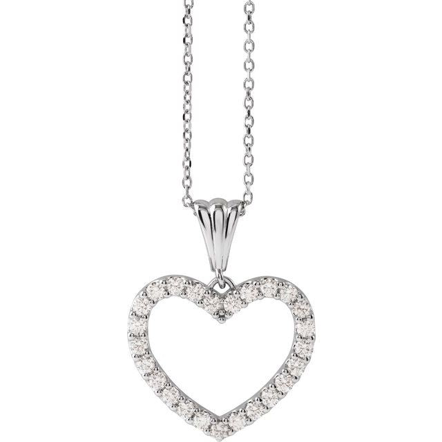 14K White 3/8 CTW Natural Diamond Heart 18" Necklace