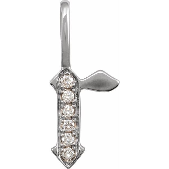 14K White .06 CTW Natural Diamond Gothic Initial R Charm/Pendant
