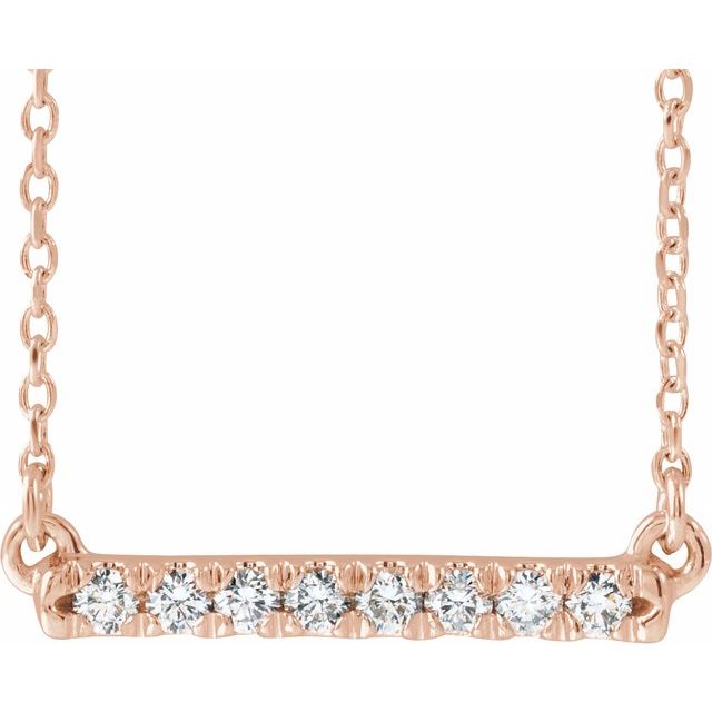 14K Rose 1/8 CTW Lab-Grown Diamond French-Set Bar 18" Necklace