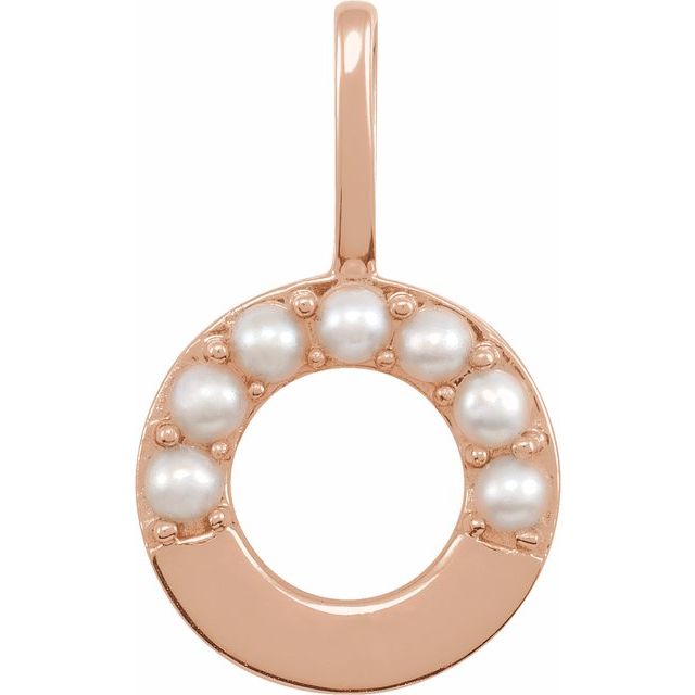 14K Rose Cultured White Freshwater Pearl Initial O Charm/Pendant