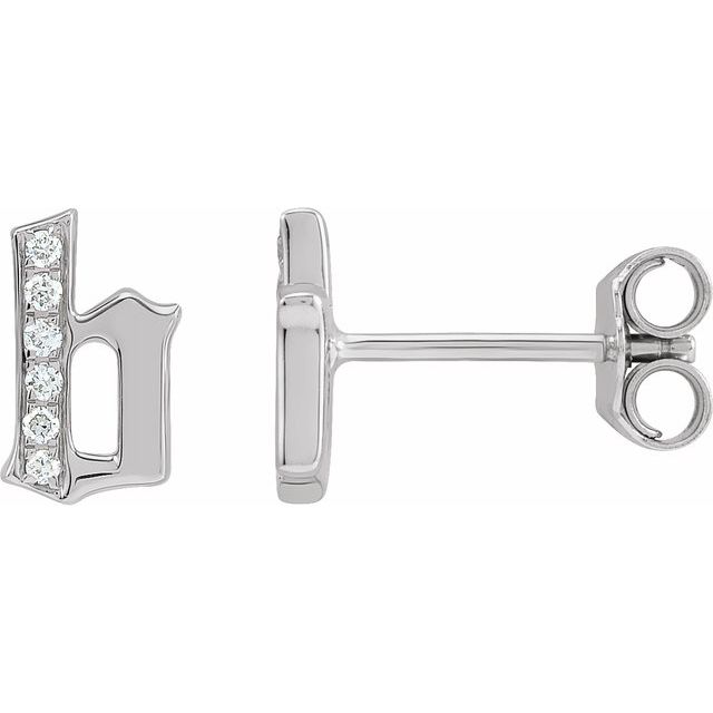 14K White Gold Gothic Initial B Earring with .03 CTW Natural Diamond - Part #688809