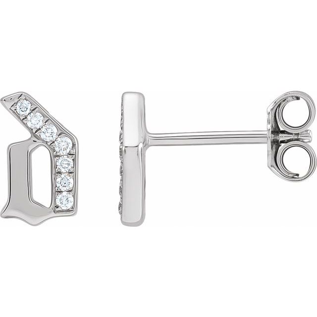 14K White Gold .03 CTW Natural Diamond Gothic Initial D Earring