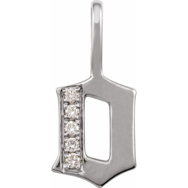 14K White .05 CTW Natural Diamond Gothic Initial O Charm/Pendant