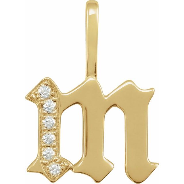 14K Yellow Gold .06 CTW Natural Diamond Gothic Initial M Charm/Pendant