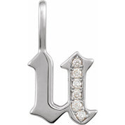 14K White .06 CTW Natural Diamond Gothic Initial U Charm/Pendant