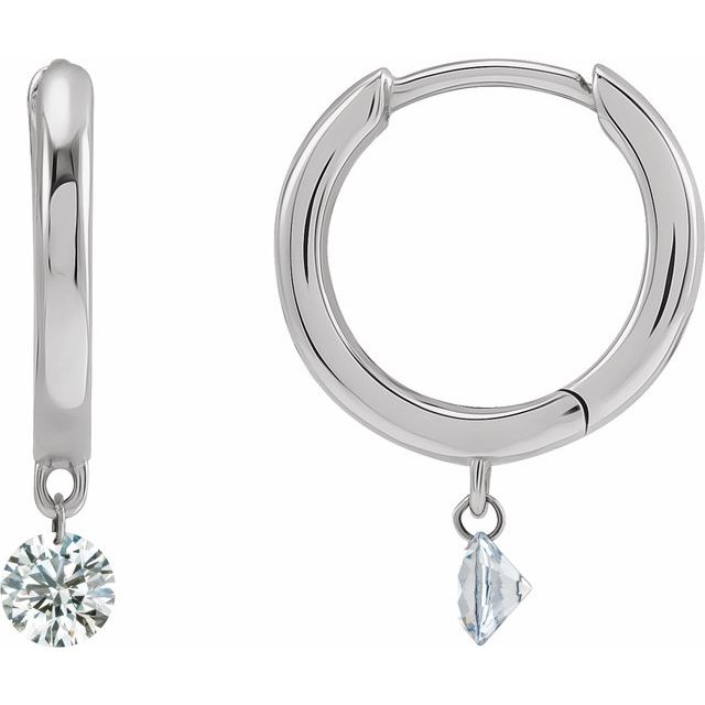 14K White 1/3 CTW Drilled Natural Diamond Hinged Hoop Earrings - Elegant Jewelry by Brand