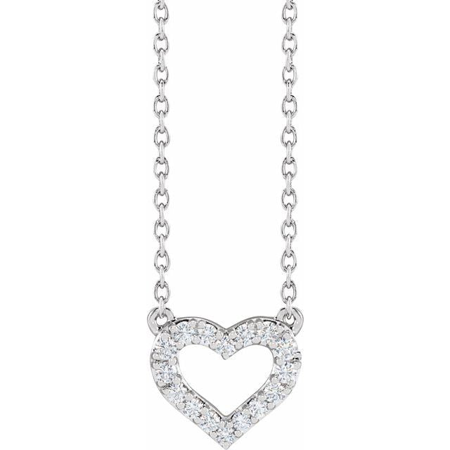14K Lab-Grown Diamond Heart Necklace 16-18" with 3/8 to 1/5 CTW