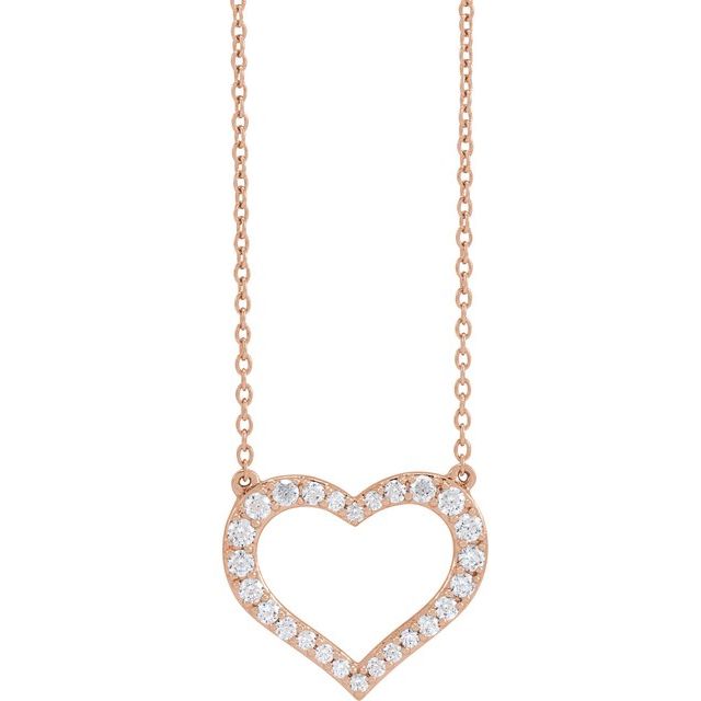 14K Lab-Grown Diamond Heart Necklace 16-18" with 3/8 to 1/5 CTW