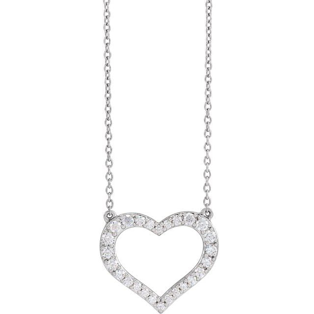 14K Lab-Grown Diamond Heart Necklace 16-18" with 3/8 to 1/5 CTW