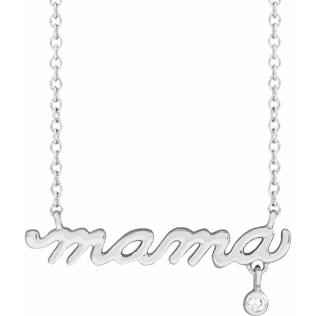 Platinum .015 CT Natural Diamond Mama 18" Necklace