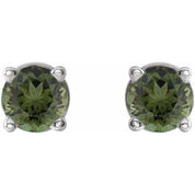 14K White 3 mm Natural Green Tourmaline Stud Earrings