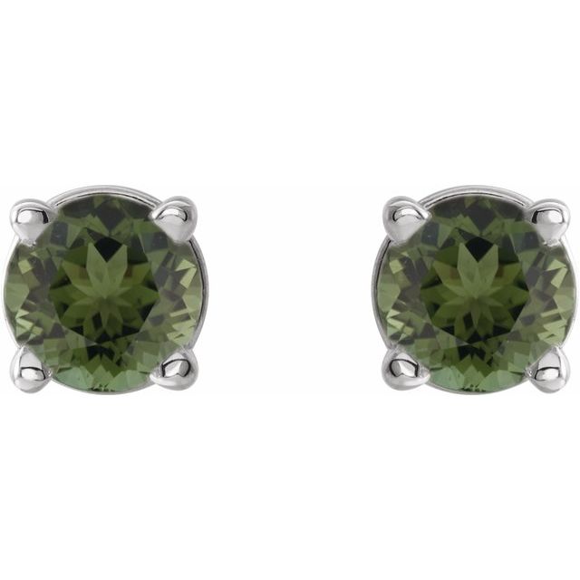 14K White 3 mm Natural Green Tourmaline Stud Earrings