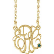 10K Imitation Alexandrite Script Monogram Necklace with 2 or 3 Initials in Various Sizes