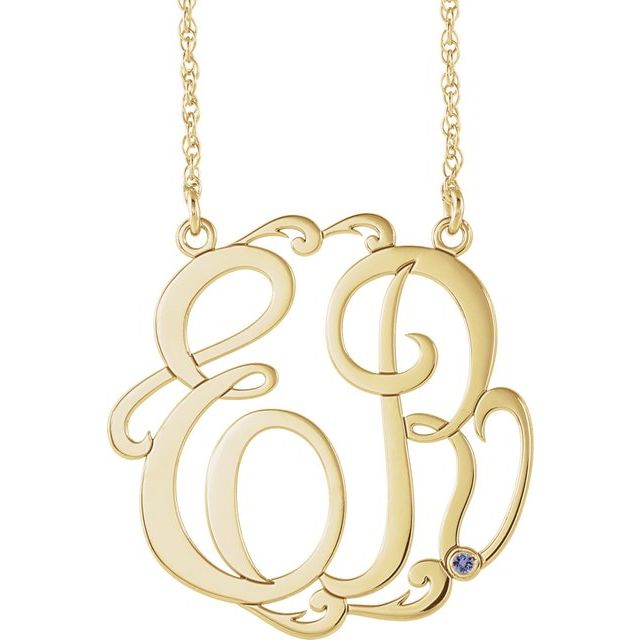10K Imitation Tanzanite Script Monogram Necklace with 2 or 3 Initials in Multiple Sizes
