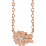 14K .015 CT Natural Diamond Flower Necklace 16-18" Adjustable Chain