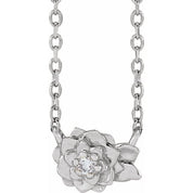 14K .015 CT Natural Diamond Flower Necklace 16-18" Adjustable Chain