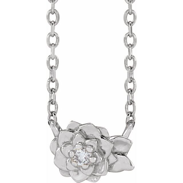 Platinum .015 CT Natural Diamond Flower 16-18" Necklace