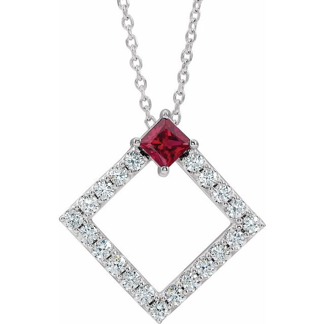 Sterling Silver Natural Ruby & 3/8 CTW Natural Diamond 16-18" Necklace