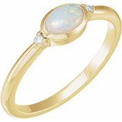 14K Yellow Natural White Opal & .03 CTW Natural Diamond Ring