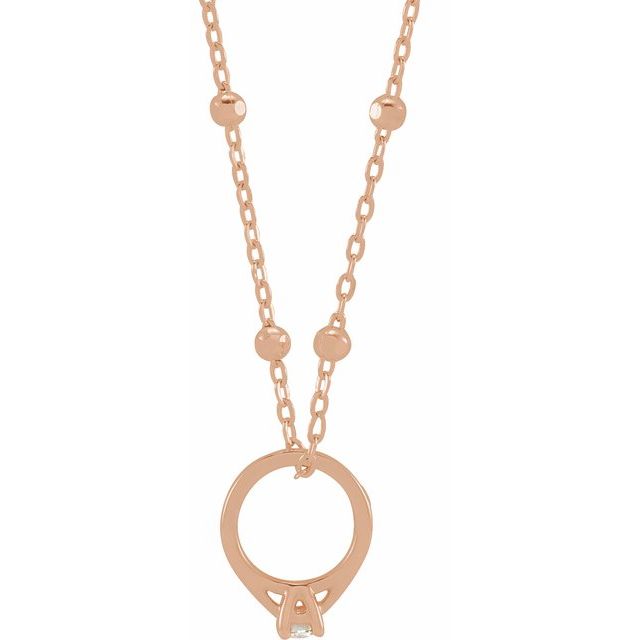 14K Rose .03 CT Natural Diamond Tiny Solitaire Ring 18" Necklace