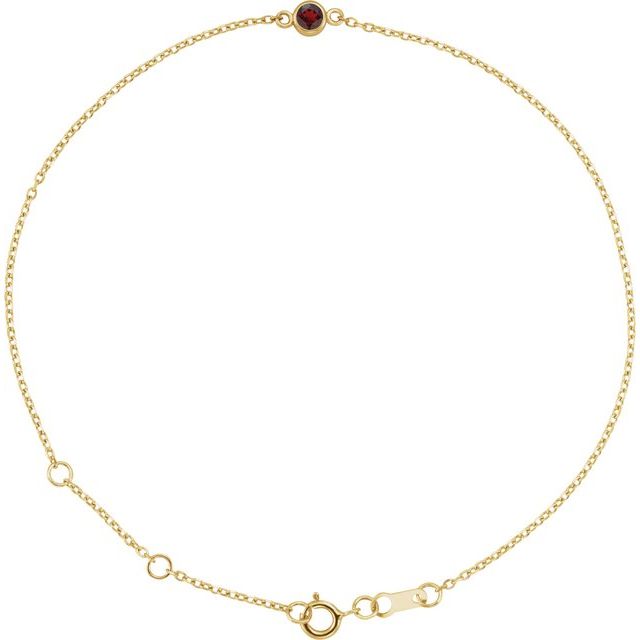 14K Yellow Natural Mozambique Garnet Bezel-Set Solitaire 6 1/2-7 1/2" Bracelet