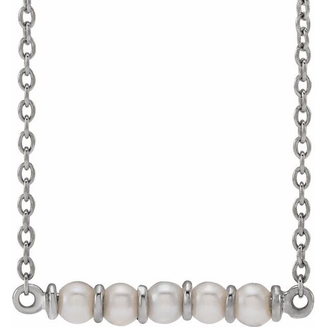 14K White Cultured White Freshwater Pearl Bar 18" Necklace