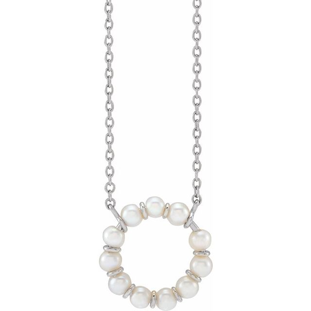 14K White Cultured White Freshwater Pearl Circle 18" Necklace