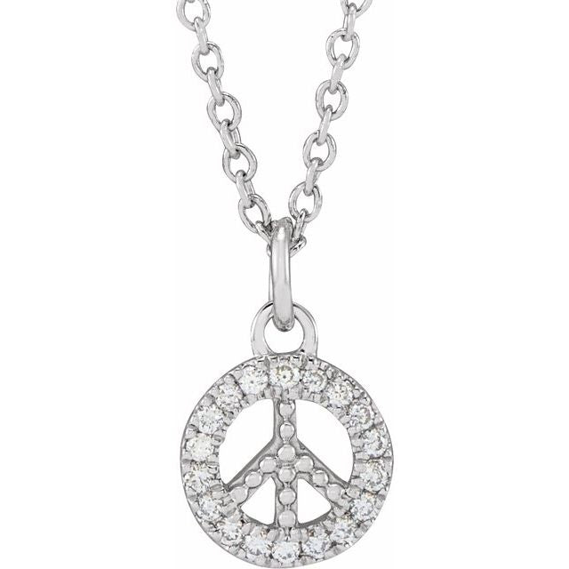 14K White .08 CTW Natural Diamond Peace 16-18" Necklace