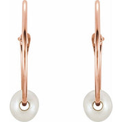 14K Rose Cultured White Freshwater Pearl Youth Huggie Earrings