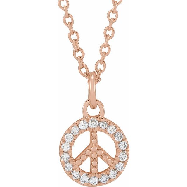 14K Rose .08 CTW Natural Diamond Peace 16-18" Necklace