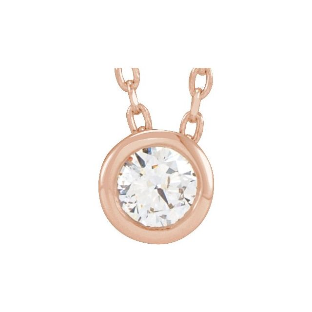 14K Rose 1/10 CT Natural Diamond Bezel-Set 16-18" Necklace
