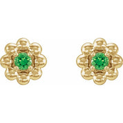 14K Yellow Lab-Grown Alexandrite Petite Flower Beaded Earrings